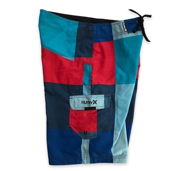 Hurley Board Shorts Blue Red Large Check Plaid Mens Size 32 Bathing Suit - Picture 3 of 9